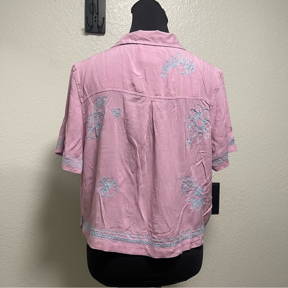 American Eagle Violet Cropped Floral Embroidered Resort Boxy Shirt XL - Picture 7 of 9